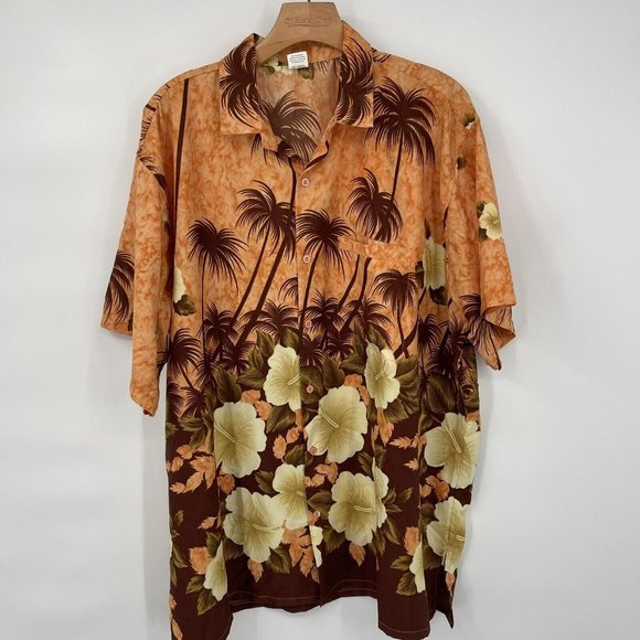 Oasis Beachwear Men's Orange Hawaiian Shirt Button Down Palm Trees Size Large - Picture 3 of 6